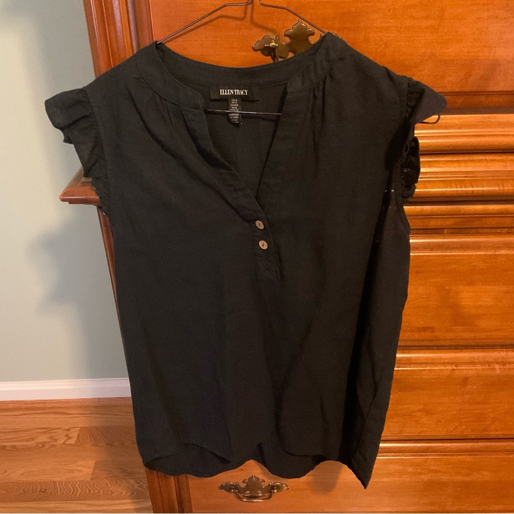 Ellen Tracy Black Linen Blend Sleeveless Women's Top